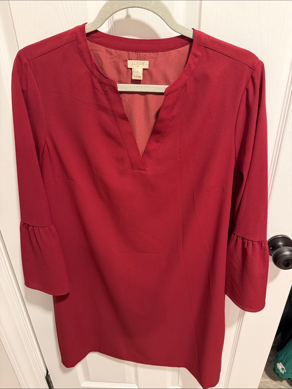 J. Crew Crimson Red V-Neck Bell Sleeve Tunic